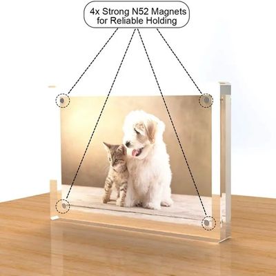 Nail Free Waterproof Double Acrylic Desktop Display Self Standing Magnetic Photo Frame
