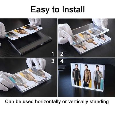 Nail Free Waterproof Double Acrylic Desktop Display Self Standing Magnetic Photo Frame