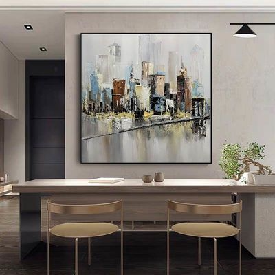 Modern Style Pure Hand Painted Colorful Knife Oil Painting on Canvas for Living Room Decor Abstract Texture Wall Painting