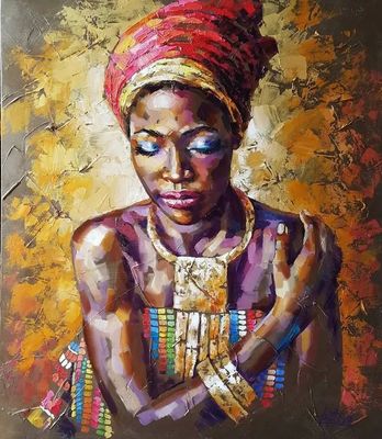 6 Color Print Method African Women Art Handmade Thick Paint Oil Painting for Home Wall Canvas Decor Landscape Design