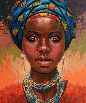 6 Color Print Method African Women Art Handmade Thick Paint Oil Painting for Home Wall Canvas Decor Landscape Design