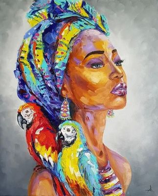 6 Color Print Method African Women Art Handmade Thick Paint Oil Painting for Home Wall Canvas Decor Landscape Design