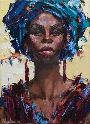 6 Color Print Method African Women Art Handmade Thick Paint Oil Painting for Home Wall Canvas Decor Landscape Design