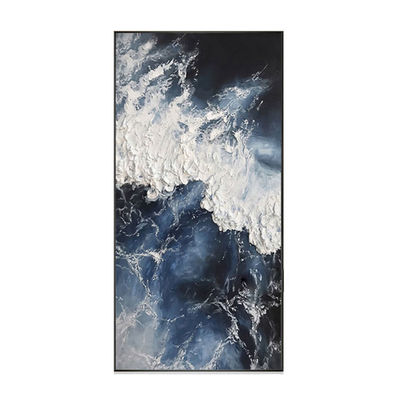 Customized Size Accepted Large Canvas Hand Painted Oil Painting of Gold Foil Blue Ocean Sea Modern Abstract Wall Art