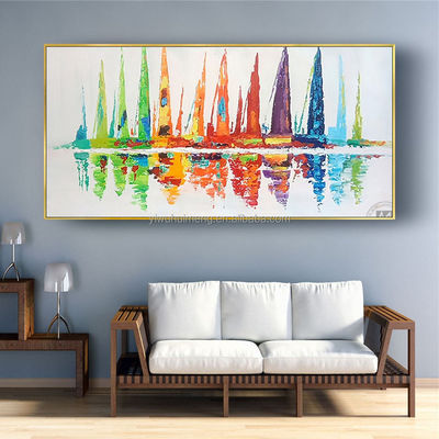 Customized Size Accepted Modern Hand-painted Seascape Wall Art for Living Room Office Decor featuring Sailing Boats Abstract Oil Painting