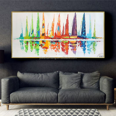 Customized Size Accepted Modern Hand-painted Seascape Wall Art for Living Room Office Decor featuring Sailing Boats Abstract Oil Painting