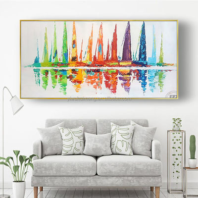 Customized Size Accepted Modern Hand-painted Seascape Wall Art for Living Room Office Decor featuring Sailing Boats Abstract Oil Painting