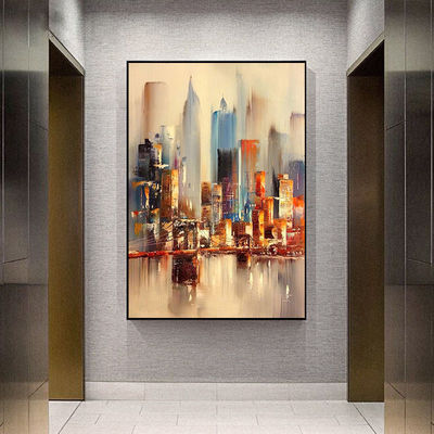 Home Decor Canvas Frame Hand Painted Wall Art Modern City Landscape Artwork Canvas Oil Paintings Abstract