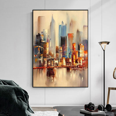 Home Decor Canvas Frame Hand Painted Wall Art Modern City Landscape Artwork Canvas Oil Paintings Abstract