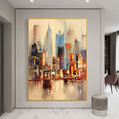 Home Decor Canvas Frame Hand Painted Wall Art Modern City Landscape Artwork Canvas Oil Paintings Abstract