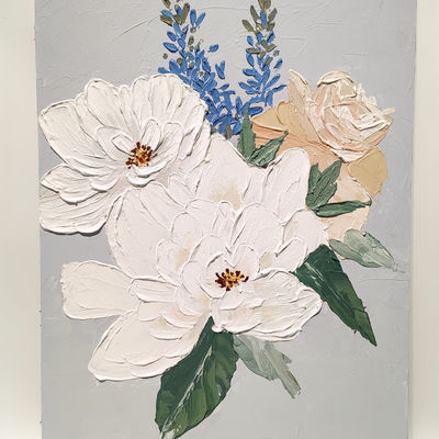 Hand Painted Modern Textured Canvas Oil Painting of White Flower for Living Room Home Decor 100% Handmade and NO Frame