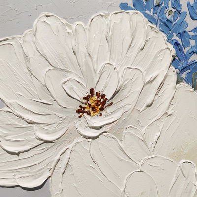 Hand Painted Modern Textured Canvas Oil Painting of White Flower for Living Room Home Decor 100% Handmade and NO Frame