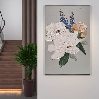 Hand Painted Modern Textured Canvas Oil Painting of White Flower for Living Room Home Decor 100% Handmade and NO Frame