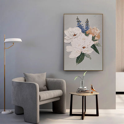 Hand Painted Modern Textured Canvas Oil Painting of White Flower for Living Room Home Decor 100% Handmade and NO Frame