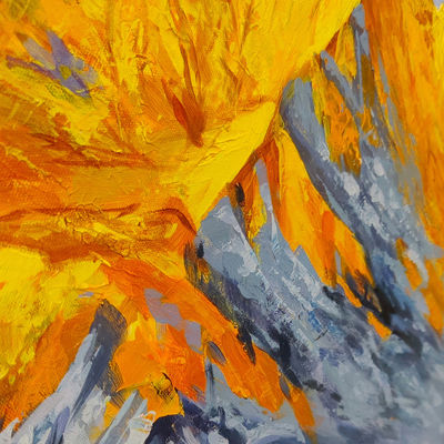 Custom Handpainted Golden Mountain Modern Abstract Thick Texture Canvas 3d Relief Painting with Various Print Method