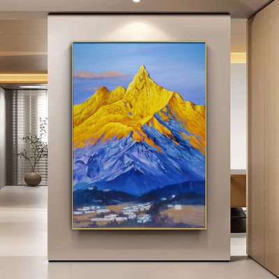 Custom Handpainted Golden Mountain Modern Abstract Thick Texture Canvas 3d Relief Painting with Various Print Method