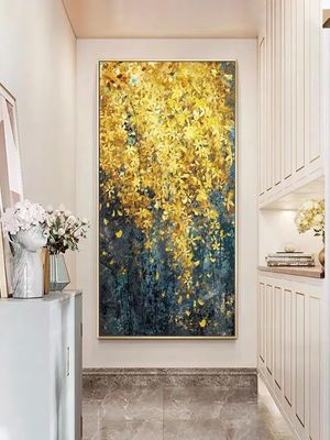 Canvas Support Medium Customized Modern Hand Painted Gold Foil Abstract Oil Painting for Living Room Wall Decor