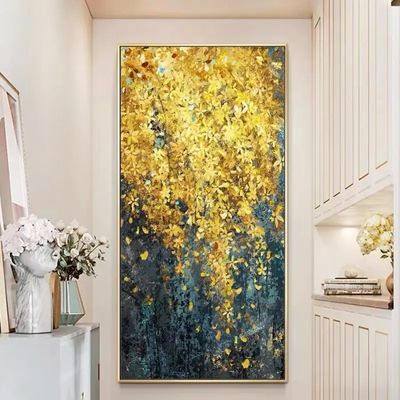 Canvas Support Medium Customized Modern Hand Painted Gold Foil Abstract Oil Painting for Living Room Wall Decor