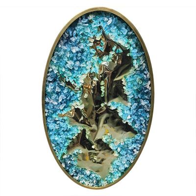 Round Abstract 3D Metal Art Painting Handmade Ink Paintings Wall Arts With Frame