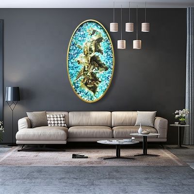 Round Abstract 3D Metal Art Painting Handmade Ink Paintings Wall Arts With Frame