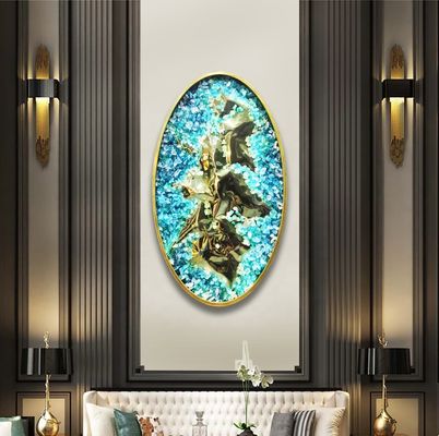 Round Abstract 3D Metal Art Painting Handmade Ink Paintings Wall Arts With Frame