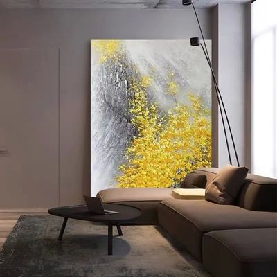 Hand Painted Modern Abstract Landscape Fortune Golden Leaf Texture Oil Painting for Home Decoration Medium Oil NO Frame