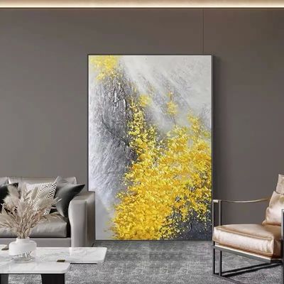 Hand Painted Modern Abstract Landscape Fortune Golden Leaf Texture Oil Painting for Home Decoration Medium Oil NO Frame