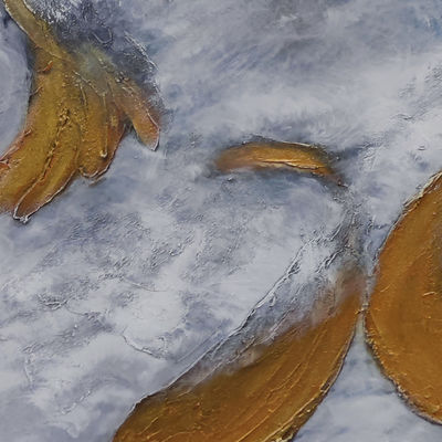 Oil Painting Medium and 6 Color Print Method Used for Hand Painted Goldfish Gold Foil Art Living Room Art