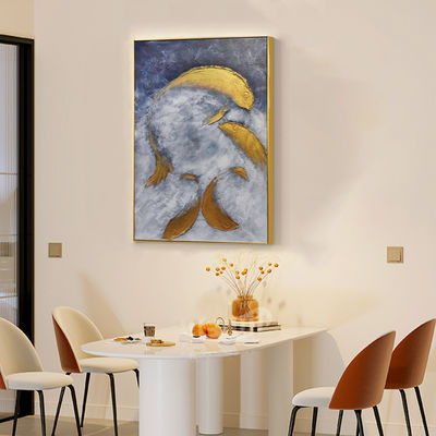 Oil Painting Medium and 6 Color Print Method Used for Hand Painted Goldfish Gold Foil Art Living Room Art