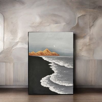 Hand Painted Modern Wall Art 3d Sea Wave Texture Sand Beach Abstract Relief Painting Canvas Materials for Living Room Decoration