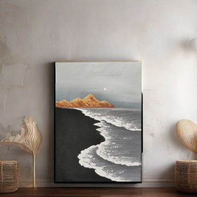 Hand Painted Modern Wall Art 3d Sea Wave Texture Sand Beach Abstract Relief Painting Canvas Materials for Living Room Decoration