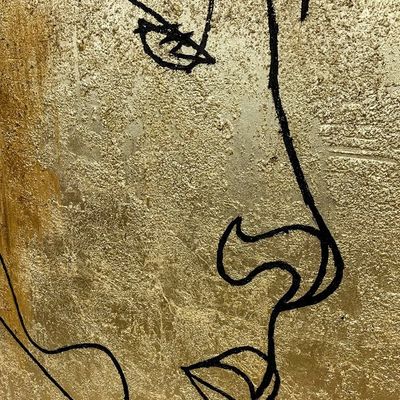 Gold Foil Oil Painting Realist Hand Painted Figure Line Decoration Art for Home Interior Design Frame Yes Original No