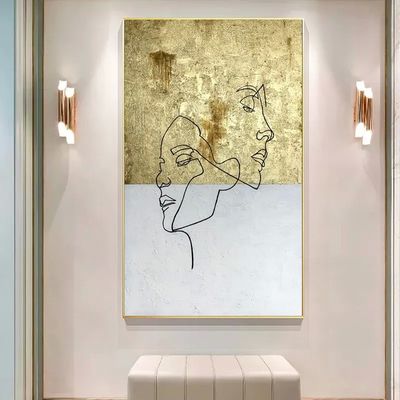 Gold Foil Oil Painting Realist Hand Painted Figure Line Decoration Art for Home Interior Design Frame Yes Original No