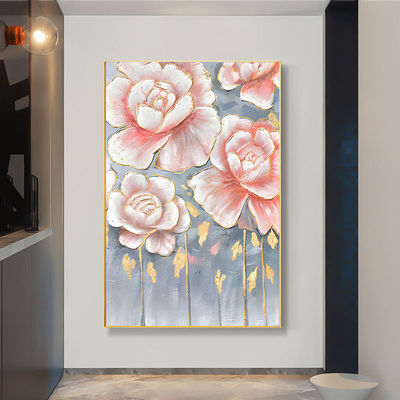 Hand Painted Customized Modern Textured Canvas Oil Painting showcasing Beautiful Flowers and Gold Foil Abstract Artworks