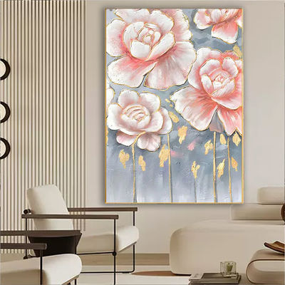 Hand Painted Customized Modern Textured Canvas Oil Painting showcasing Beautiful Flowers and Gold Foil Abstract Artworks