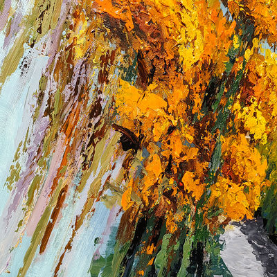 Hand Painted Oil Canvas Painting Golden Flowers Modern Colorful Decoration Wall Hanging for Living Room Home Decor