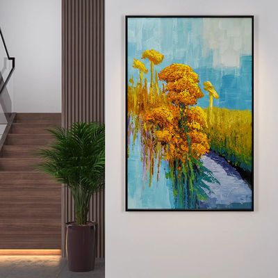 Hand Painted Oil Canvas Painting Golden Flowers Modern Colorful Decoration Wall Hanging for Living Room Home Decor