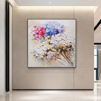 Hand Painted Landscape Oil Painting Simple Texture Art Hanging Painting Hydrangea Happy Loving Flower