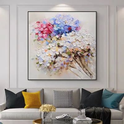 Hand Painted Landscape Oil Painting Simple Texture Art Hanging Painting Hydrangea Happy Loving Flower