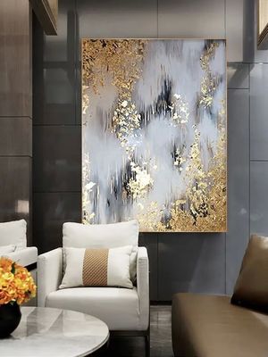 Customized Size Accepted Gold Abstract Foil Hand Painted Abstract Oil Painting on Canvas for Home Decor Wall Art