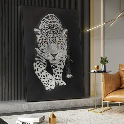 Modern Animal Leopard Wall Painting Crystal Porcelain Wall Art Custom Designs