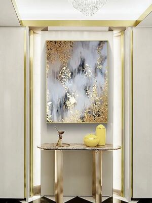 Gold Abstract Foil Hand Painted Oil Painting with Hand Applied Gold Leaf - Customized Size Wall Decor Canvas Art