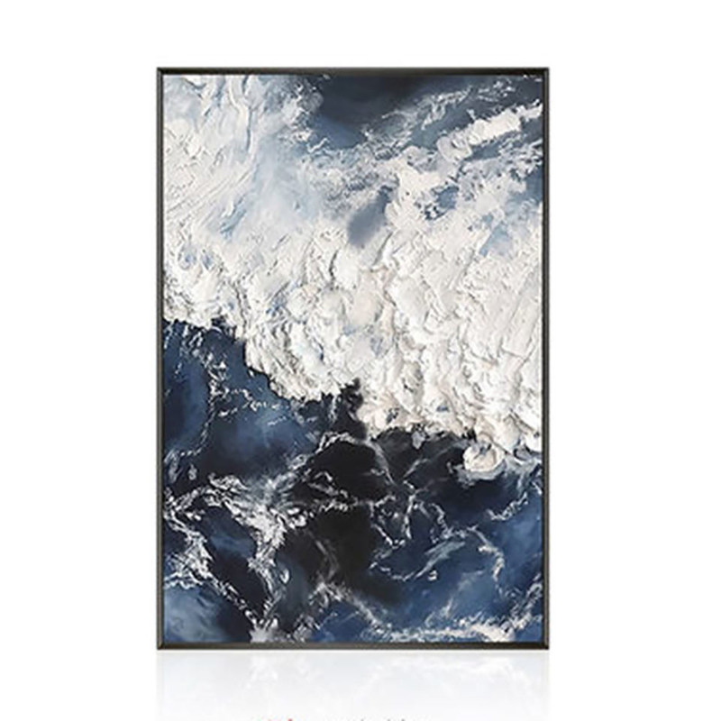 Customized Size Accepted Large Canvas Hand Painted Oil Painting of Gold Foil Blue Ocean Sea Modern Abstract Wall Art