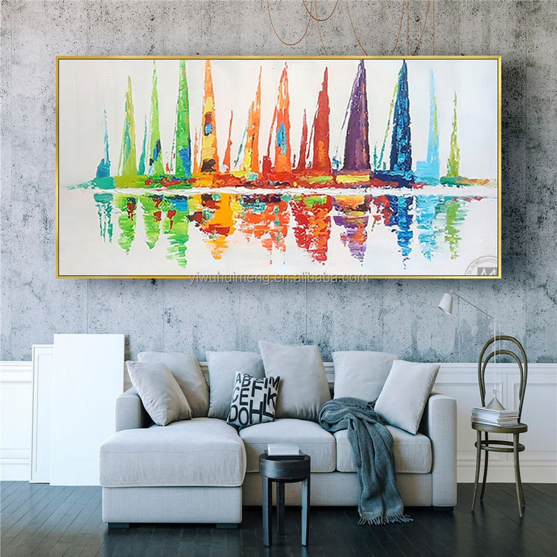 Customized Size Accepted Modern Hand-painted Seascape Wall Art for Living Room Office Decor featuring Sailing Boats Abstract Oil Painting