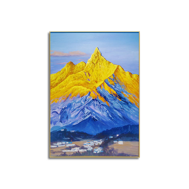 Custom Handpainted Golden Mountain Modern Abstract Thick Texture Canvas 3d Relief Painting with Various Print Method