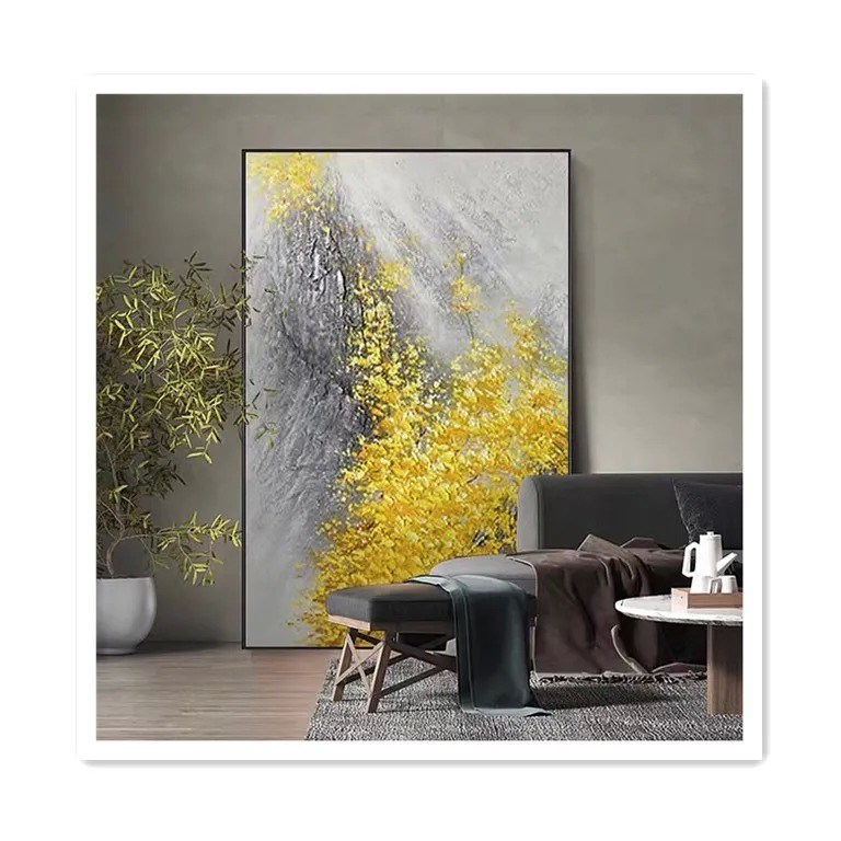 Modern Handpainted Oil Painting On Canvas Abstract Landscape Fortune Golden Leaf Texture Art